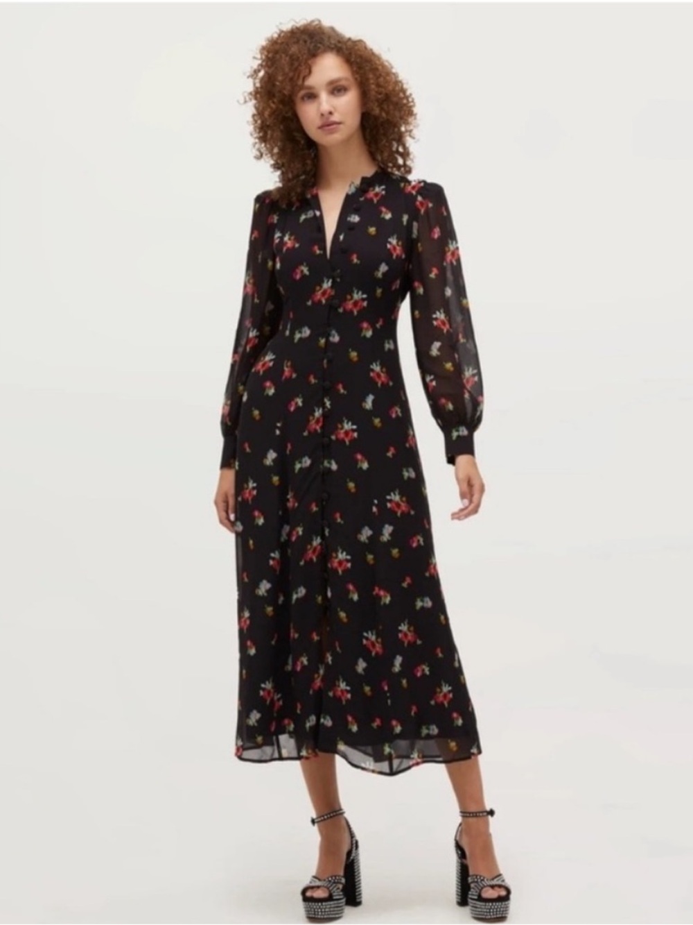Hill House Cindra Dress In Black Ikat Floral Georgette